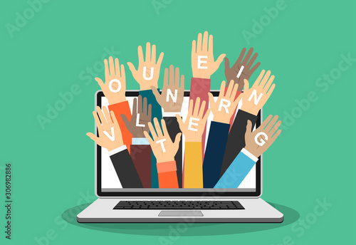 Raised hands volunteering vector concept