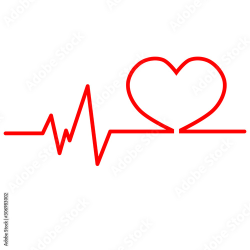 Red heartbeat line icon. Vector illustration isolated on a white background. Eps 10. With love in heart. 