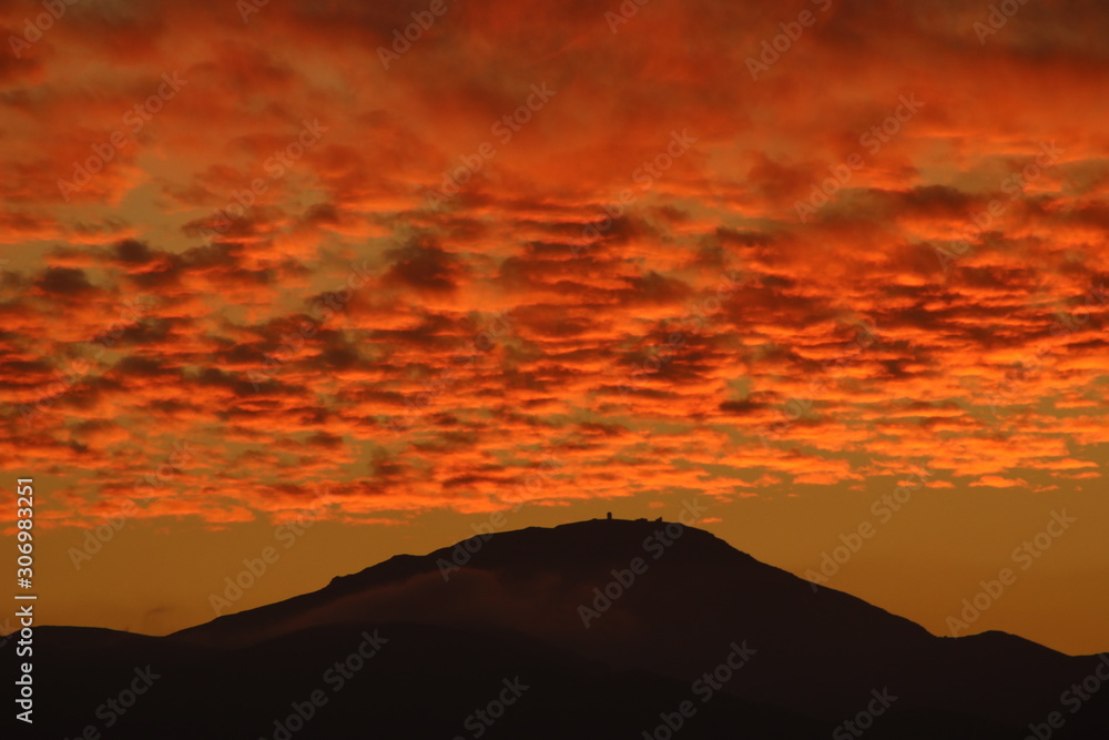 Sunset in the mountains of the Mediterranean island of Crete in the Winter, short before Christmas