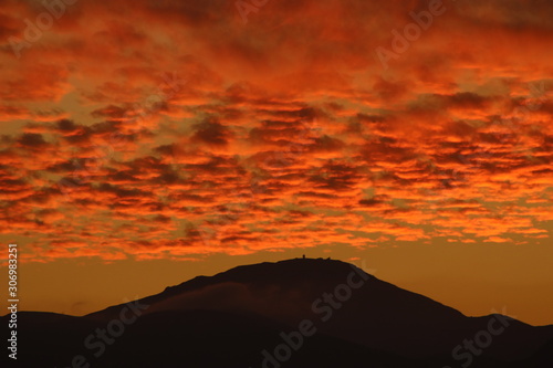 Sunset in the mountains of the Mediterranean island of Crete in the Winter  short before Christmas