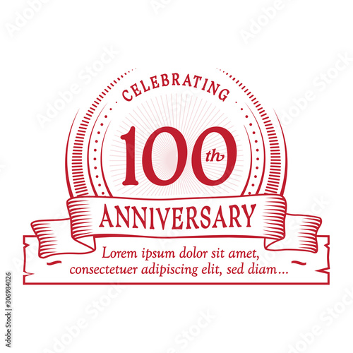 100 years anniversary design template. 100th logo. Vector and illustration. 