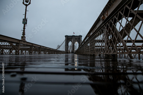 Brooklyn bridge under the rain and mist