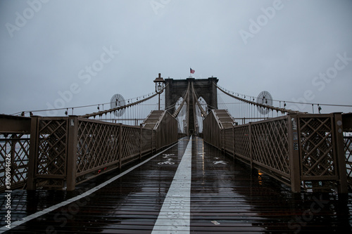 Brooklyn bridge under the rain and mist