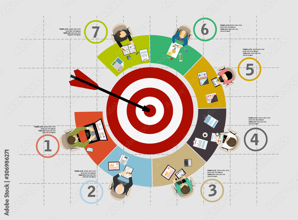 Concepts for business analysis and planning, team work, project management, financial report. Shooting at target for success - Colorful Circle arrow - modern Idea and Concept Vector illustration Concepts for business analysis and planning, team work, project management, financial report. Shooting at target for success - Colorful Circle arrow - modern Idea and Concept Vector illustration