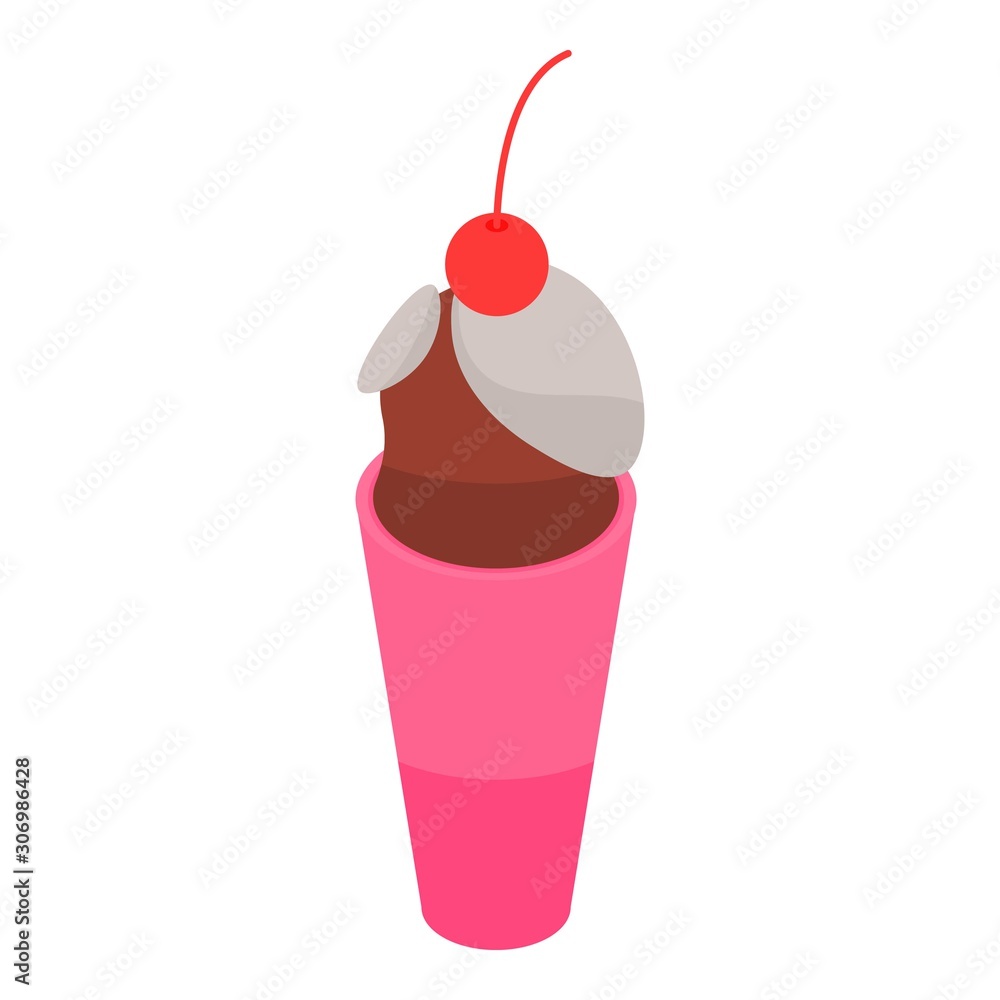 Cherry ice cream icon. Isometric of cherry ice cream vector icon for web design isolated on white background Cherry ice cream icon. Isometric of cherry ice cream vector icon for web design isolated on white background