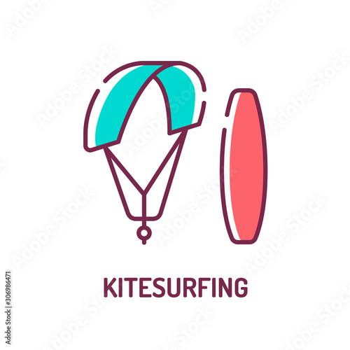 Kitesurfing color line icon. Extreme water sport. Pictogram for web page, mobile app, promo. UI UX GUI design element. Editable stroke.
