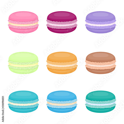 Macarons set. French macaroons. Colorful sweet sandwich cookie.