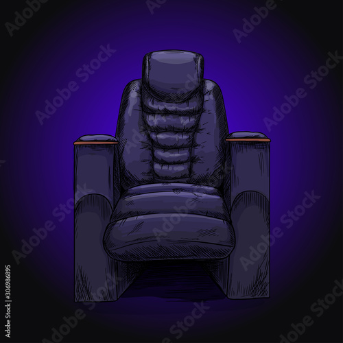 Luxury recliner cinema armchair, hand drawn vector