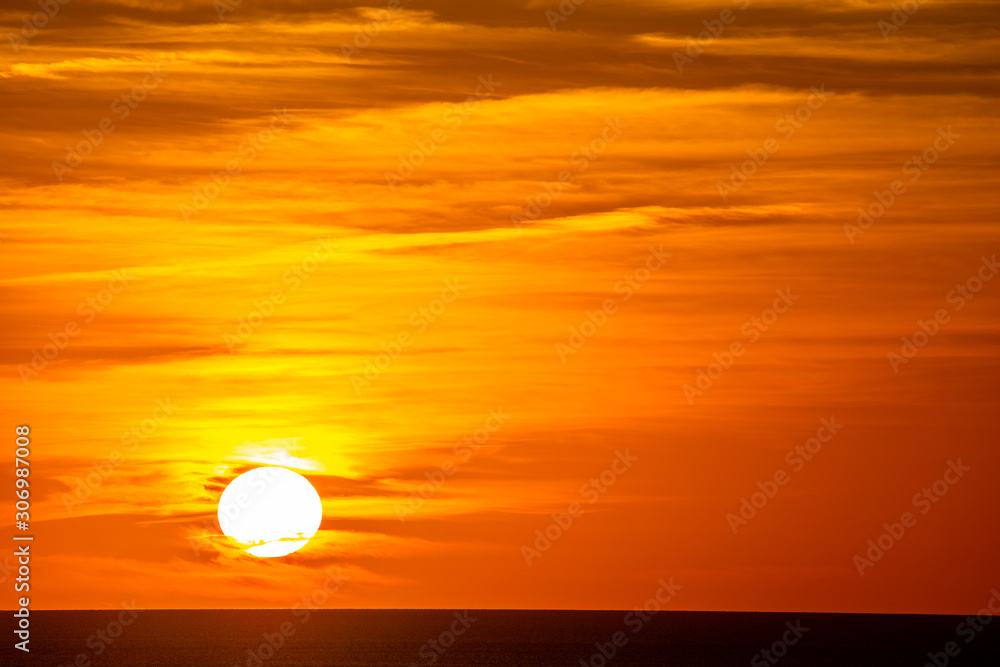 Orange skies at sunset in the Bahamas