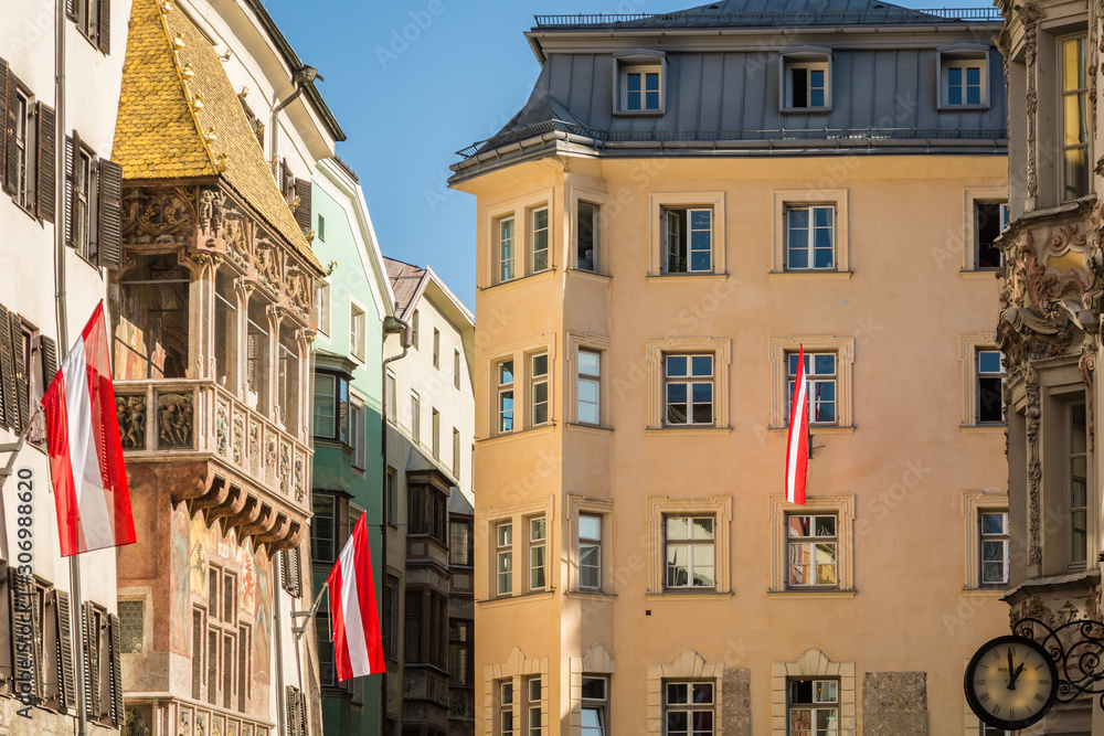 INNSBRUCK, Austria, Western Europe, - October 26, 2019: Historic buildings in the city center of Innsbruck