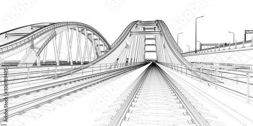 Fototapeta Naklejka Na Ścianę i Meble -  The BIM model of the railway bridge of wireframe view	