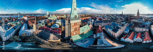Riga City Church in Old Town, Historical Monument, drone 360 vr Panorama
