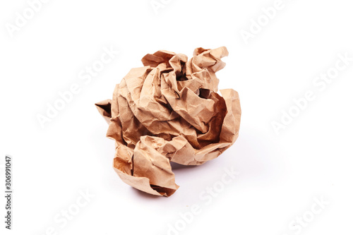 Crumpled craft paper sheet on isolated background.