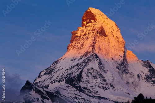Beautiful Matterhorn. Close-up from Zermatt, Switzerland.  © belyaaa