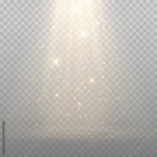 Spotlight isolated on transparent background. Vector glowing rays and beams
