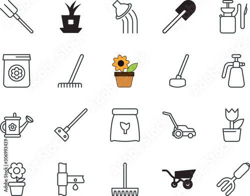 gardening vector icon set such as: action, connect, vase, plastic, stock, knowledge, home, lifestyle, fresh, watering-can, network, microchip, s, cpu, green, pipe, data, computer, barrow, sprinkle
