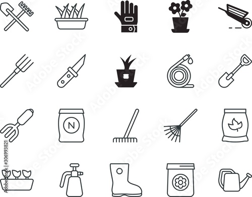 gardening vector icon set such as: clean, knife, wear, connect, website, internet, yellow, generated, site, computer, life, cart, reel, tube, digging, network, digital, chip, livestock, flora