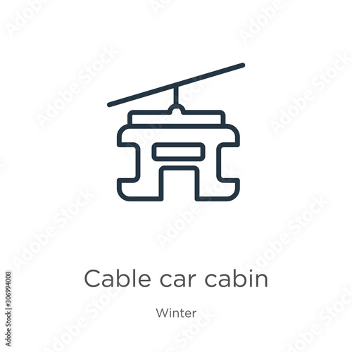 Cable car cabin icon. Thin linear cable car cabin outline icon isolated on white background from winter collection. Line vector cable car cabin sign, symbol for web and mobile