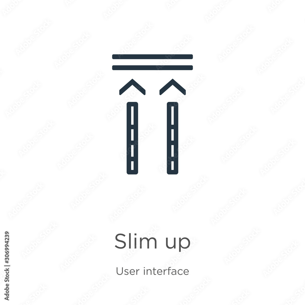 Slim up icon. Thin linear slim up outline icon isolated on white background from user interface collection. Line vector slim up sign, symbol for web and mobile Slim up icon. Thin linear slim up outline icon isolated on white background from user interface collection. Line vector slim up sign, symbol for web and mobile