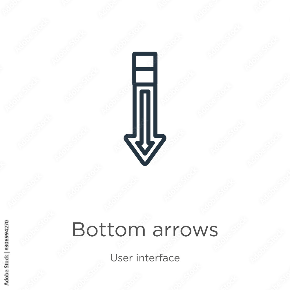 Bottom arrows icon. Thin linear bottom arrows outline icon isolated on white background from user interface collection. Line vector bottom arrows sign, symbol for web and mobile Bottom arrows icon. Thin linear bottom arrows outline icon isolated on white background from user interface collection. Line vector bottom arrows sign, symbol for web and mobile