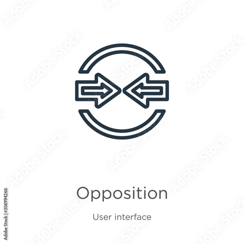 Opposition icon. Thin linear opposition outline icon isolated on white background from user interface collection. Line vector opposition sign, symbol for web and mobile