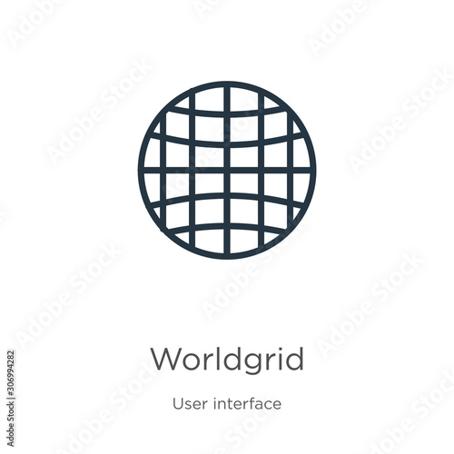 Worldgrid icon. Thin linear worldgrid outline icon isolated on white background from user interface collection. Line vector worldgrid sign, symbol for web and mobile