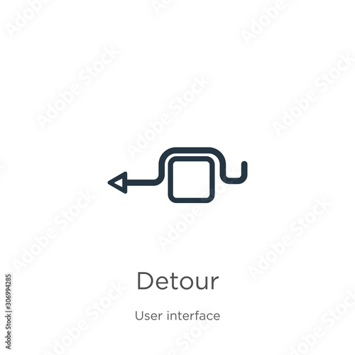 Detour icon. Thin linear detour outline icon isolated on white background from user interface collection. Line vector detour sign, symbol for web and mobile
