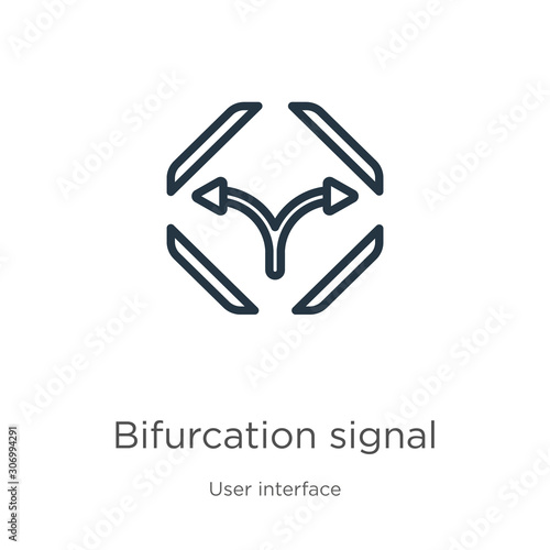 Bifurcation signal icon. Thin linear bifurcation signal outline icon isolated on white background from user interface collection. Line vector bifurcation signal sign, symbol for web and mobile