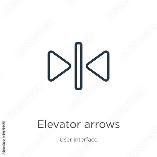 Elevator arrows icon. Thin linear elevator arrows outline icon isolated on white background from user interface collection. Line vector elevator arrows sign, symbol for web and mobile