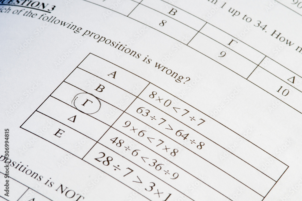 Exam paper with mathematics problem solving. Exam paper with mathematics problem solving.