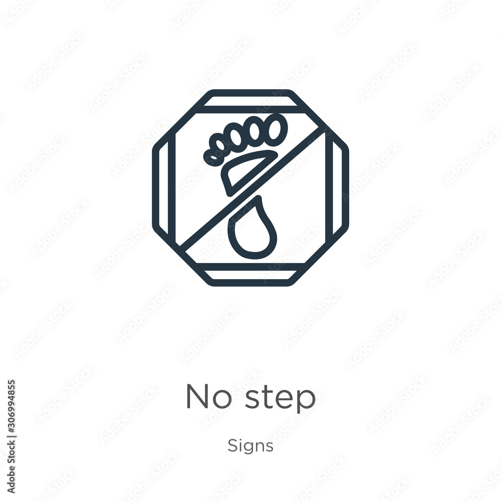 No step icon. Thin linear no step outline icon isolated on white background from signs collection. Line vector no step sign, symbol for web and mobile No step icon. Thin linear no step outline icon isolated on white background from signs collection. Line vector no step sign, symbol for web and mobile