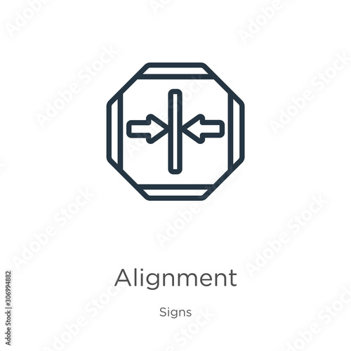 Alignment icon. Thin linear alignment outline icon isolated on white background from signs collection. Line vector alignment sign, symbol for web and mobile