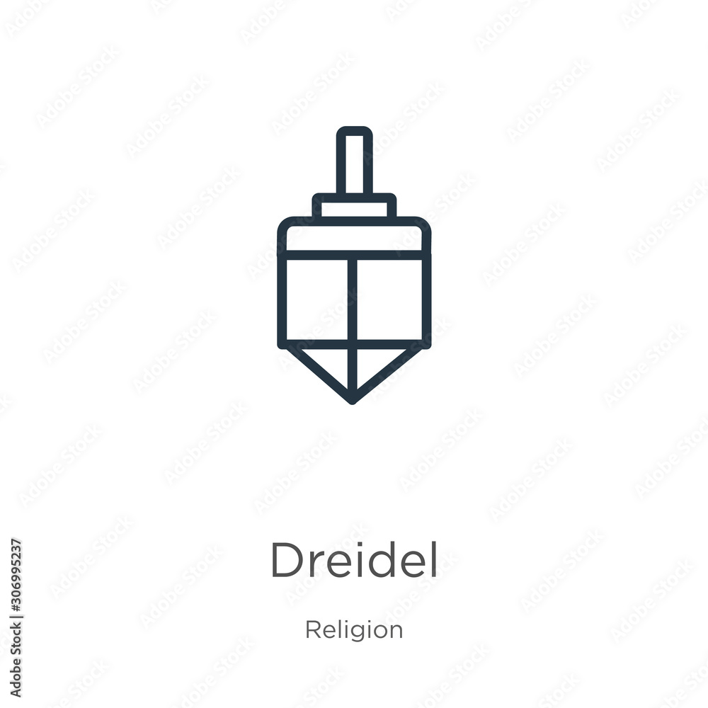 Dreidel icon. Thin linear dreidel outline icon isolated on white background from religion collection. Line vector dreidel sign, symbol for web and mobile Dreidel icon. Thin linear dreidel outline icon isolated on white background from religion collection. Line vector dreidel sign, symbol for web and mobile