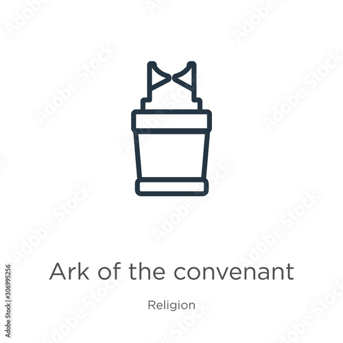 Ark of the convenant icon. Thin linear ark of the convenant outline icon isolated on white background from religion collection. Line vector ark of the convenant sign, symbol for web and mobile