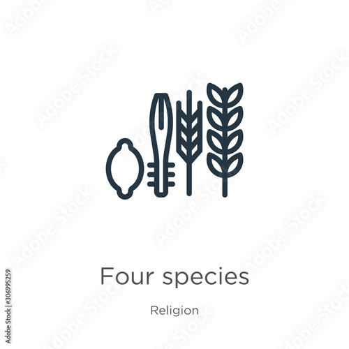 Four species icon. Thin linear four species outline icon isolated on white background from religion collection. Line vector four species sign, symbol for web and mobile