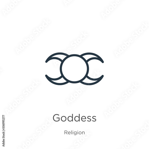 Goddess icon. Thin linear goddess outline icon isolated on white background from religion collection. Line vector goddess sign, symbol for web and mobile