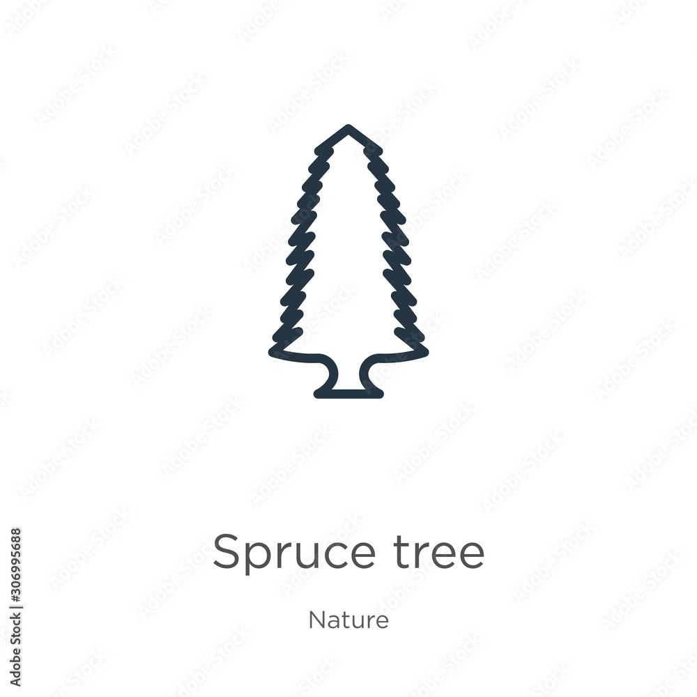 Red spruce tree icon. Thin linear red spruce tree outline icon isolated on white background from nature collection. Line vector red spruce tree sign, symbol for web and mobile Red spruce tree icon. Thin linear red spruce tree outline icon isolated on white background from nature collection. Line vector red spruce tree sign, symbol for web and mobile