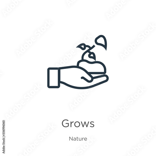 Grows icon. Thin linear grows outline icon isolated on white background from nature collection. Line vector grows sign, symbol for web and mobile © Premium Art
