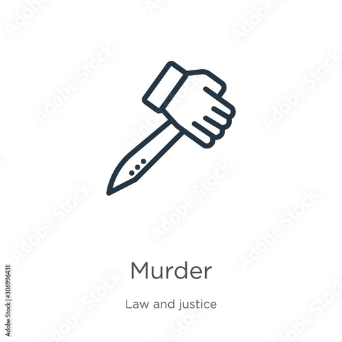 Murder icon. Thin linear murder outline icon isolated on white background from law and justice collection. Line vector murder sign, symbol for web and mobile