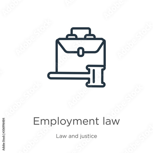 Employment law icon. Thin linear employment law outline icon isolated on white background from law and justice collection. Line vector employment law sign, symbol for web and mobile © Premium Art