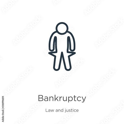 Bankruptcy icon. Thin linear bankruptcy outline icon isolated on white background from law and justice collection. Line vector bankruptcy sign, symbol for web and mobile