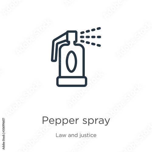 Pepper spray icon. Thin linear pepper spray outline icon isolated on white background from law and justice collection. Line vector pepper spray sign, symbol for web and mobile