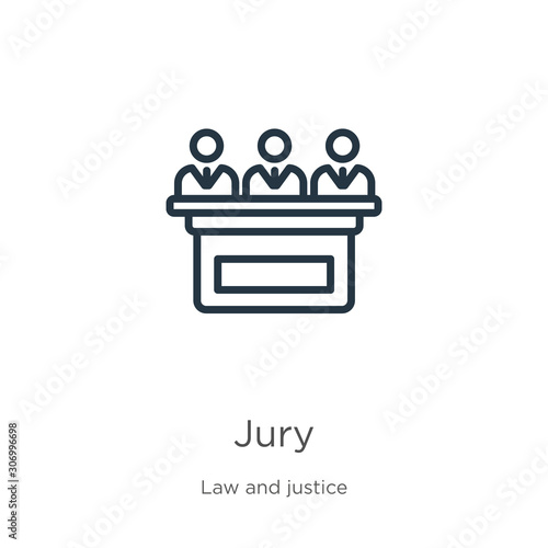 Jury icon. Thin linear jury outline icon isolated on white background from law and justice collection. Line vector jury sign, symbol for web and mobile