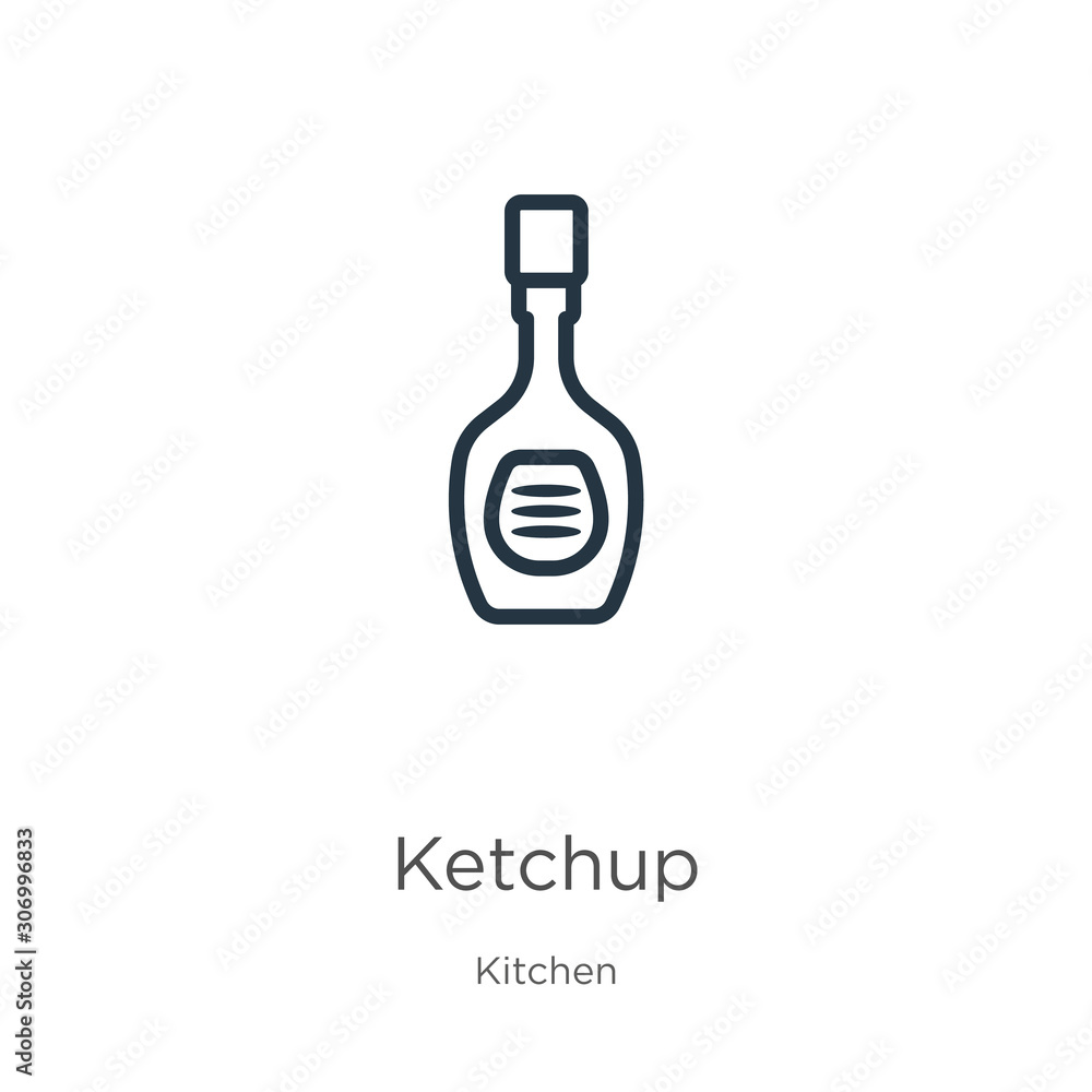 Ketchup icon. Thin linear ketchup outline icon isolated on white background from kitchen collection. Line vector ketchup sign, symbol for web and mobile Ketchup icon. Thin linear ketchup outline icon isolated on white background from kitchen collection. Line vector ketchup sign, symbol for web and mobile