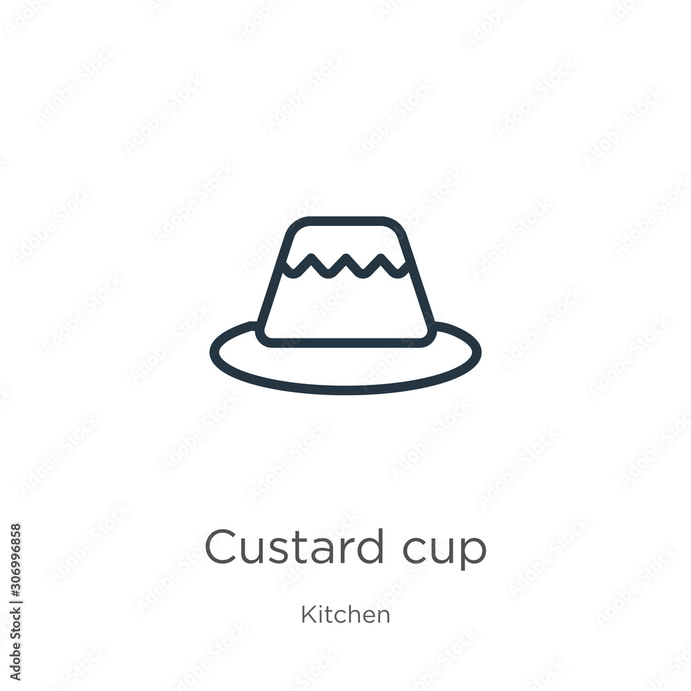 Custard cup icon. Thin linear custard cup outline icon isolated on white background from kitchen collection. Line vector custard cup sign, symbol for web and mobile Custard cup icon. Thin linear custard cup outline icon isolated on white background from kitchen collection. Line vector custard cup sign, symbol for web and mobile