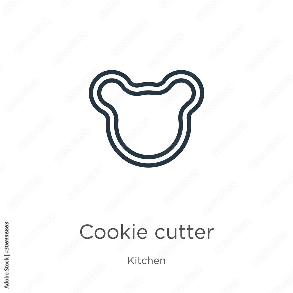 Cookie cutter icon. Thin linear cookie cutter outline icon isolated on white background from kitchen collection. Line vector cookie cutter sign, symbol for web and mobile Cookie cutter icon. Thin linear cookie cutter outline icon isolated on white background from kitchen collection. Line vector cookie cutter sign, symbol for web and mobile