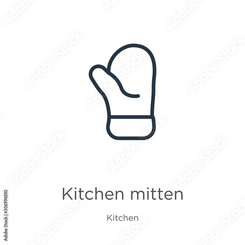 Kitchen mitten icon. Thin linear kitchen mitten outline icon isolated on white background from kitchen collection. Line vector kitchen mitten sign, symbol for web and mobile
