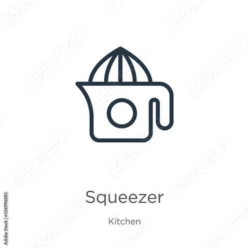 Squeezer icon. Thin linear squeezer outline icon isolated on white background from kitchen collection. Line vector squeezer sign, symbol for web and mobile