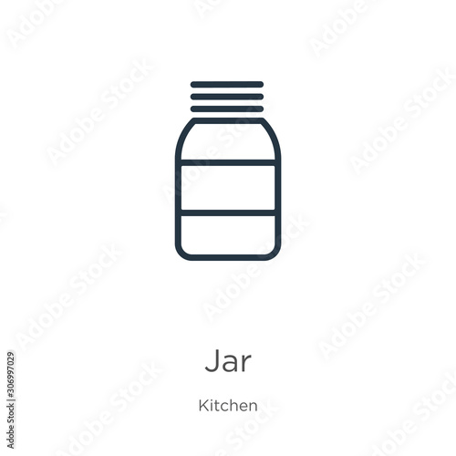 Jar icon. Thin linear jar outline icon isolated on white background from kitchen collection. Line vector jar sign, symbol for web and mobile