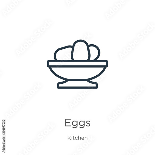 Eggs icon. Thin linear eggs outline icon isolated on white background from kitchen collection. Line vector eggs sign  symbol for web and mobile